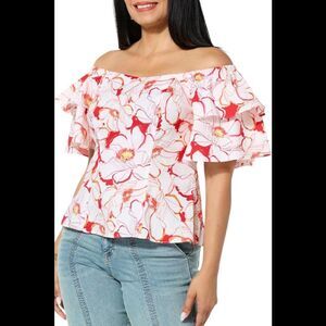 C Wonder by Christian Siriano Women's Ruffle Slv Blouse Gardenia Salsa - Regular